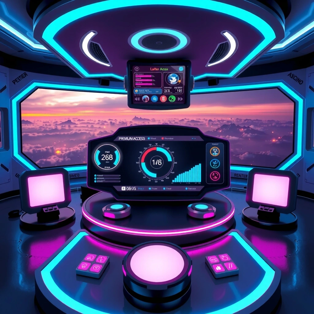 Futuristic galactic platform with premium access interface